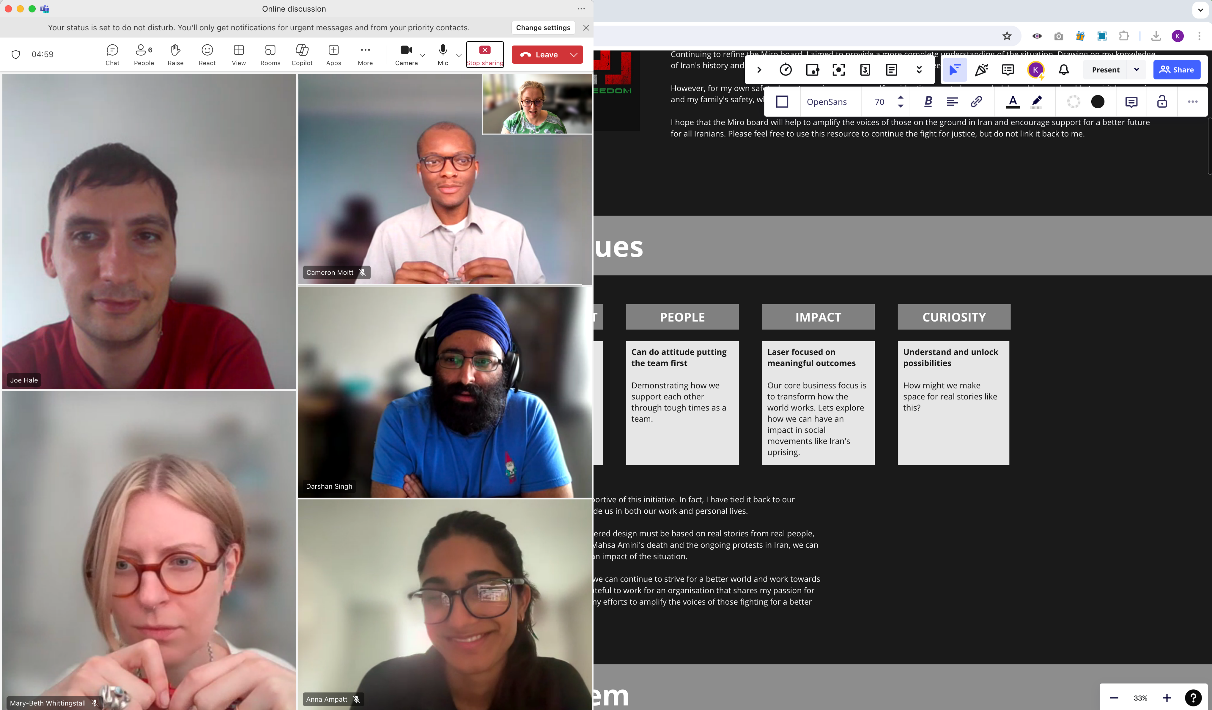 a screenshot of a Teams call with people on their video feeds.